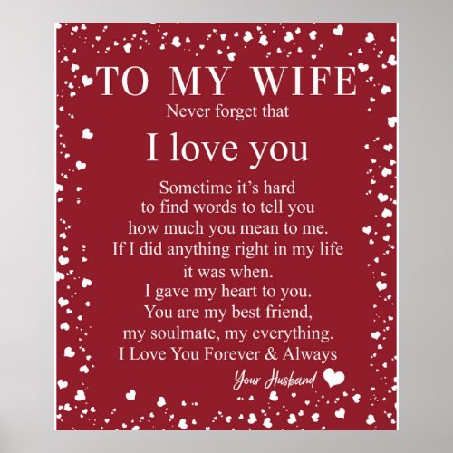 Personalized Letter To My Wife From Husband Gift Poster