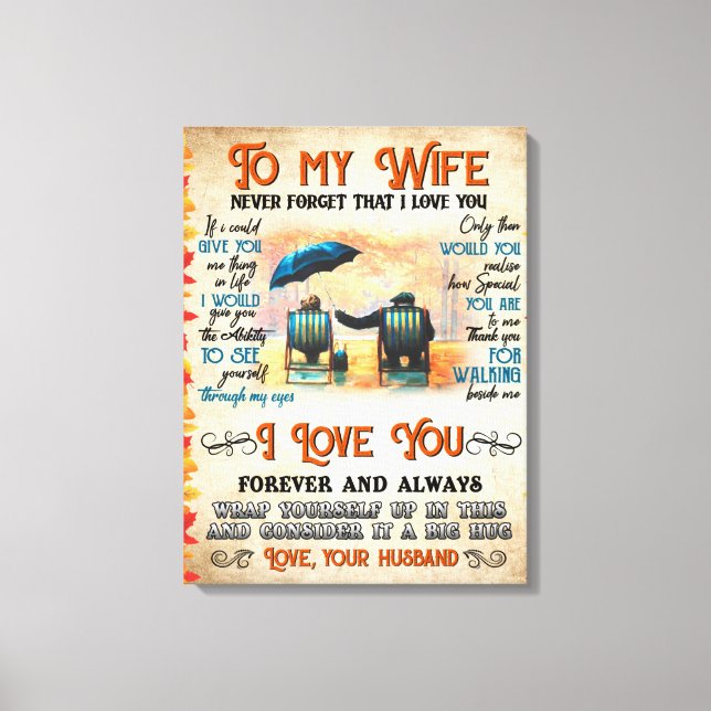 Personalized Letter To My Wife Love From Husband B Canvas Print (Front)