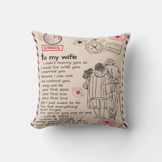 Personalized Letter To My Wife, Wife Birthday Gift Throw Pillow (Front)