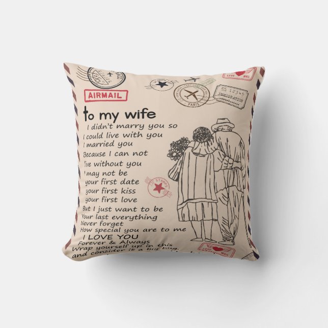 Personalized Letter To My Wife, Wife Birthday Gift Throw Pillow (Front)