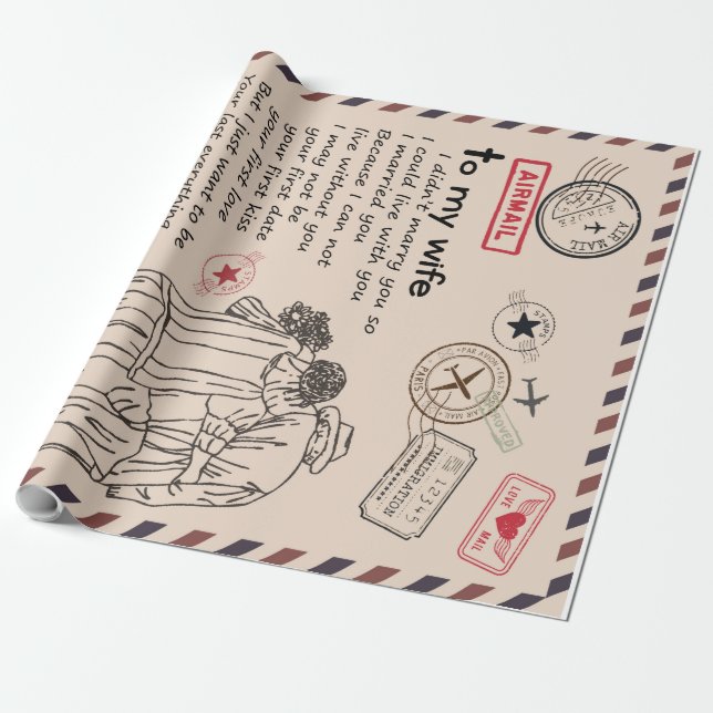 Personalized Letter To My Wife, Wife Birthday Gift Wrapping Paper (Unrolled)