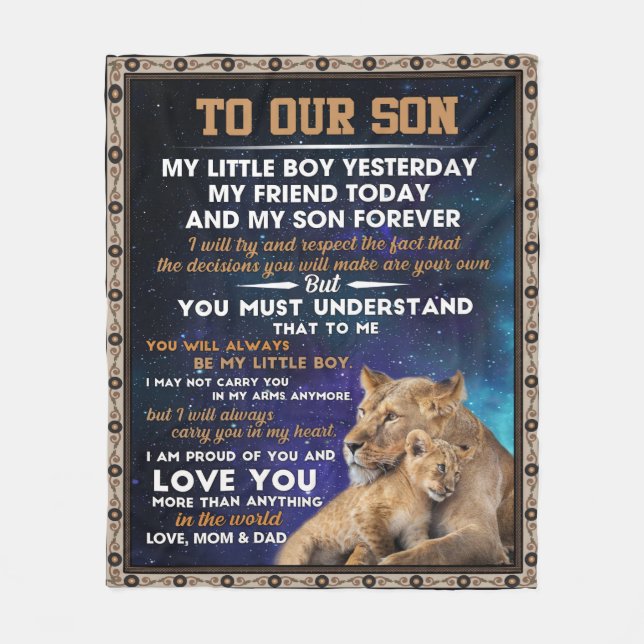 Personalized Letter To Our Son, Son Birthday Gift Fleece Blanket (Front)