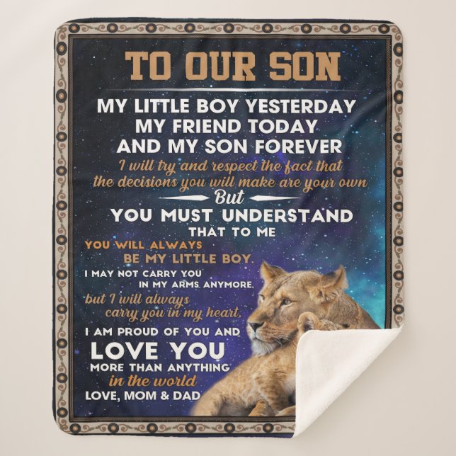 Personalized Letter To Our Son, Son Birthday Gift Sherpa Blanket (Front)