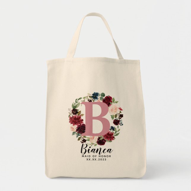 Personalized Letter Winter Bridesmaid  Tote Bag (Front)