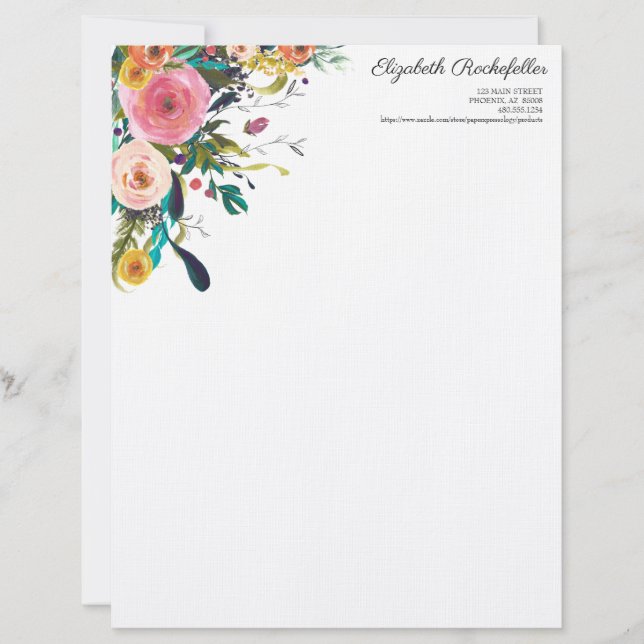 Personalized Letterhead Multi Flower Stationery (Front)