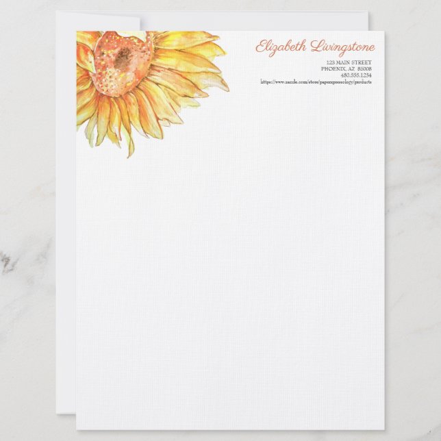 Personalized Letterhead Sunflower Stationery (Front)
