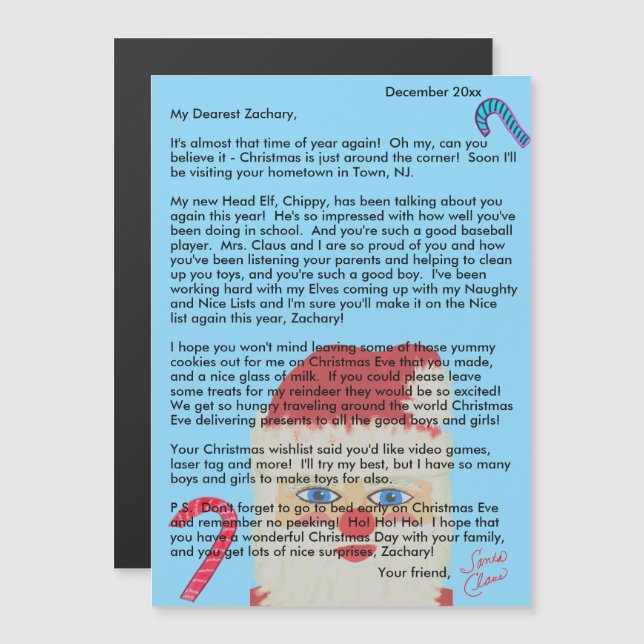 Personalized Letters from Santa Blue Child's Name (Front/Back)