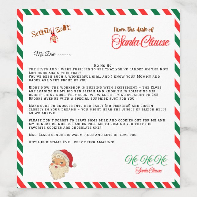 Personalized LetterSantaClausEnvelope Liner (Design)