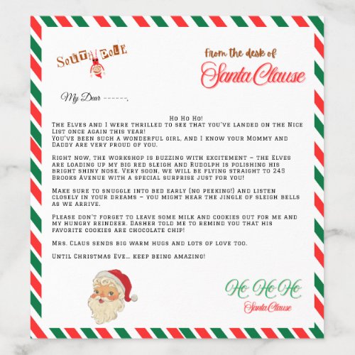 Personalized LetterSantaClausEnvelope Liner