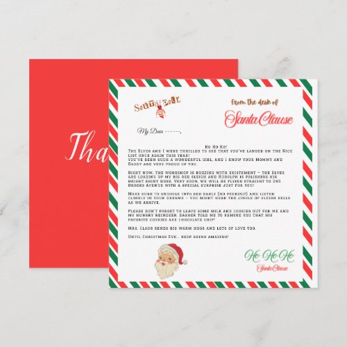 Personalized LetterSantaClausEnvelope Liner Thank You Card