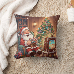 Personalized Level Up Christmas Funny Gamer Santa Throw Pillow