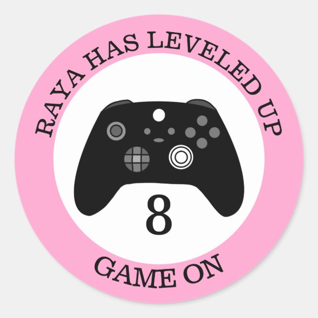 Personalized Level Up Gaming Themed Birthday   Classic Round Sticker (Front)