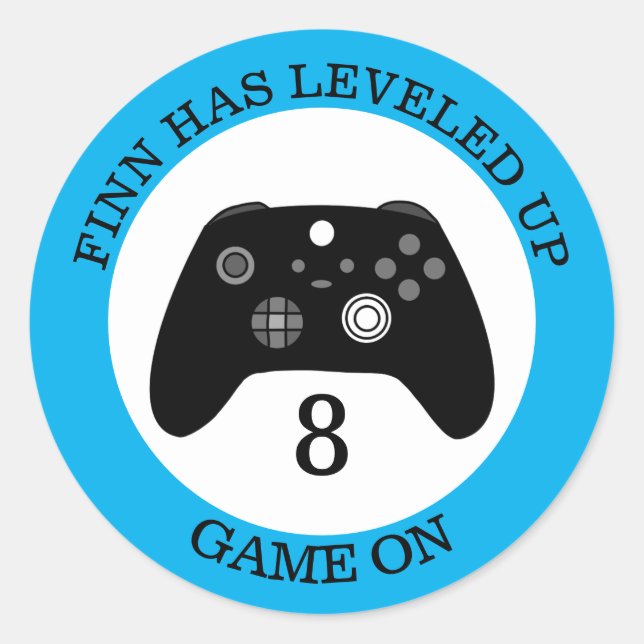 Personalized Level Up Gaming Themed Birthday Classic Round Sticker (Front)
