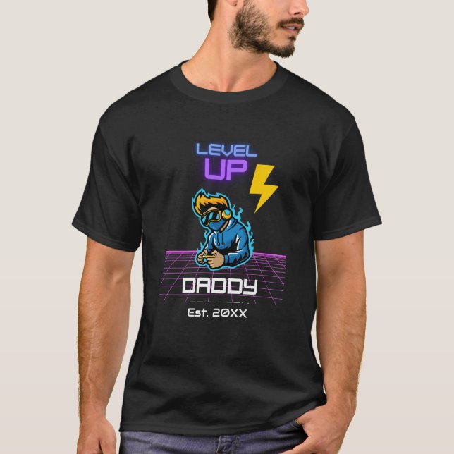 Personalized Level Up To New Daddy For Gamer Tee (Front)