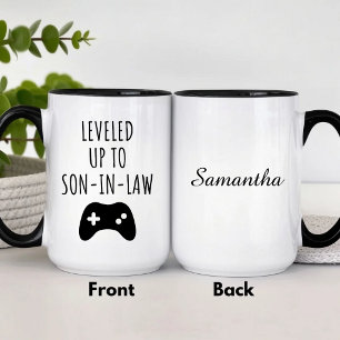 Personalized leveled Up To Son In Law Mug