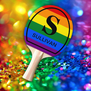 Personalized LGBT Gay Pride Flag Rainbow Monogram Ping Pong Paddle