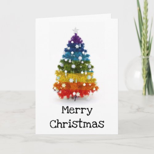 Personalized LGBT Gay Rainbow Christmas Tree Holiday Card