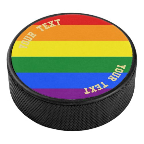 Personalized LGBT Lesbian Gay Pride Rainbow Flag Hockey Puck