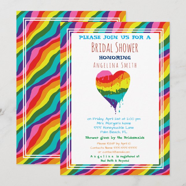 Personalized  LGBT Rainbow Heart  Bridal Shower Invitation (Front/Back)