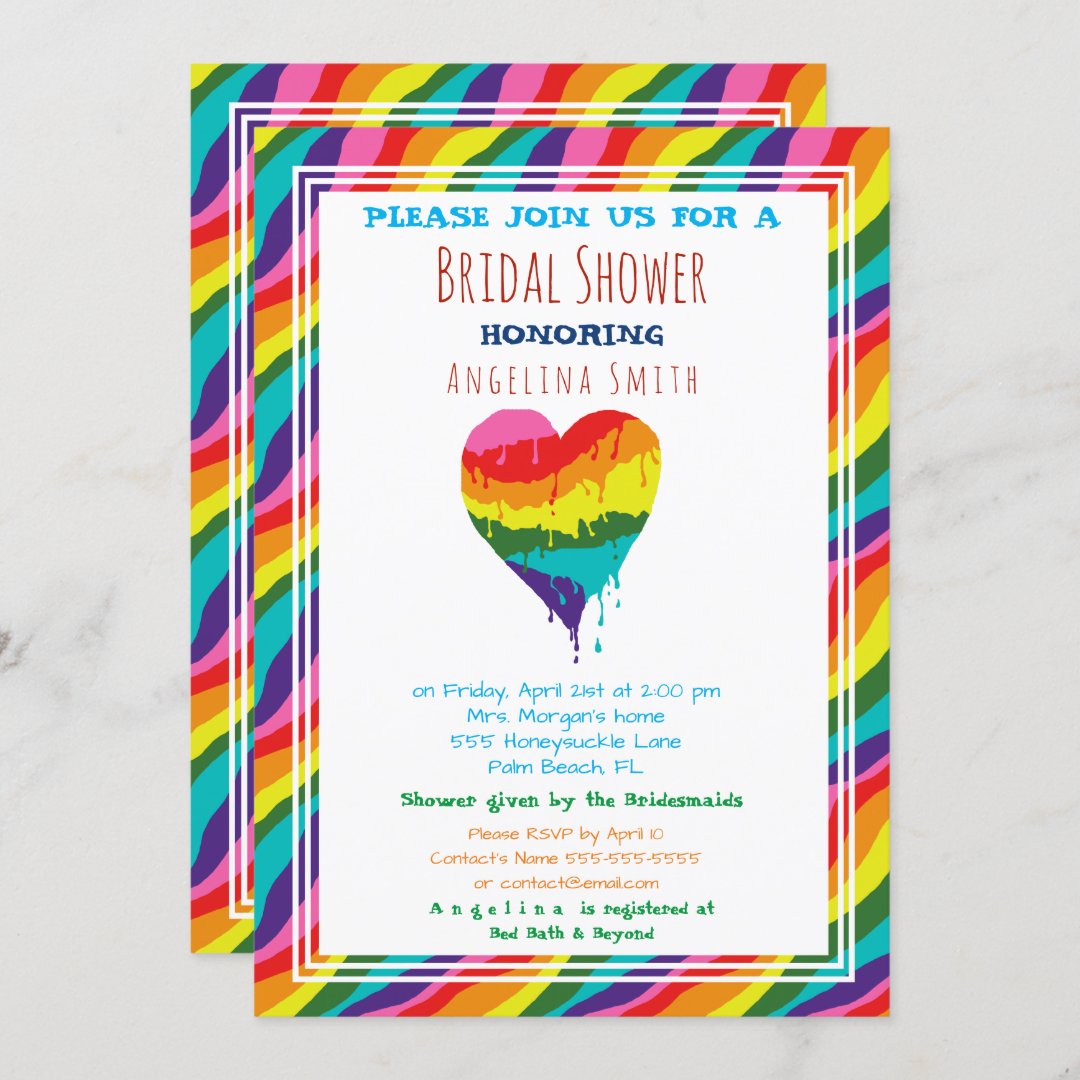 Personalized LGBT Rainbow Heart Bridal Shower Invitation | Zazzle