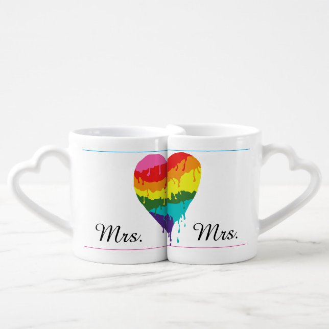 Personalized LGBT Rainbow Heart Coffee Mug Set (Front Nesting)