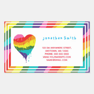 Personalized LGBT Rainbow Heart Rectangular Sticker