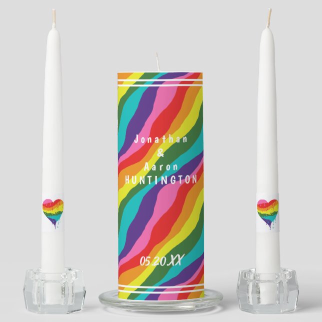 Personalized LGBT Rainbow Heart Unity Candle Set (Front)