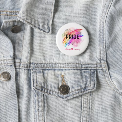Personalized LGBTQ Pride Rainbow Color Heart  Button
