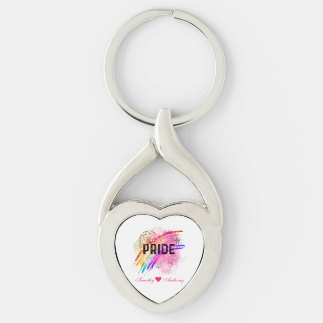 Personalized LGBTQ Pride Rainbow Color Heart  Keyc Keychain (Front)