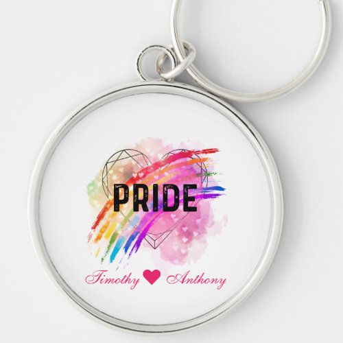 Personalized LGBTQ Pride Rainbow Color Heart  Keychain