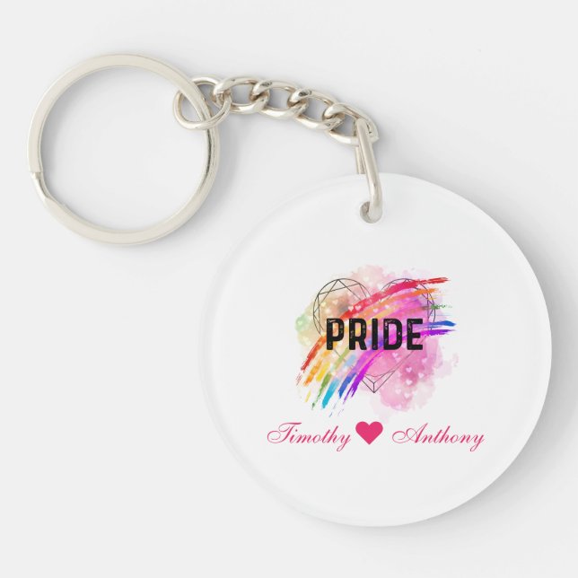 Personalized LGBTQ Pride Rainbow Color Heart  Keychain (Front)