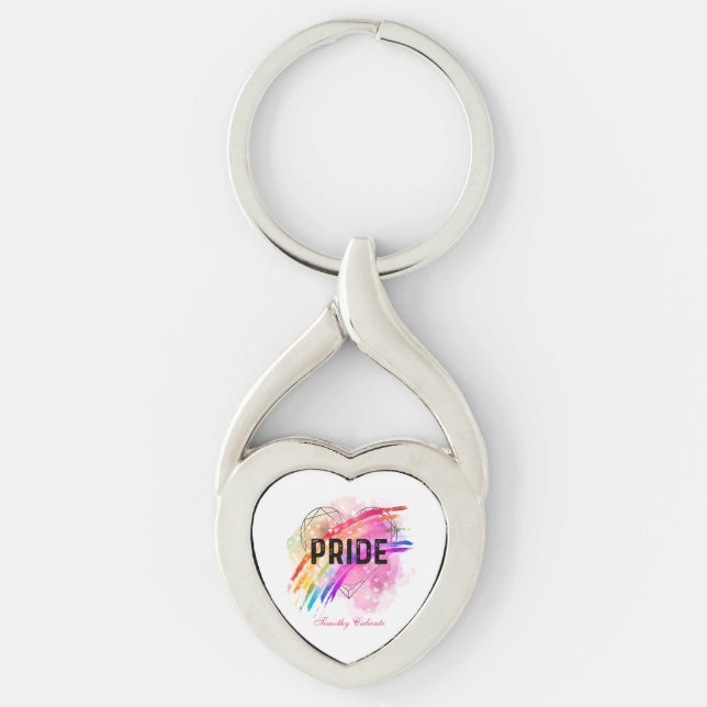 Personalized LGBTQ Pride Rainbow Color Heart  Keychain (Front)