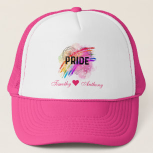 Personalized LGBTQ Pride Rainbow Color Heart Pink Trucker Hat