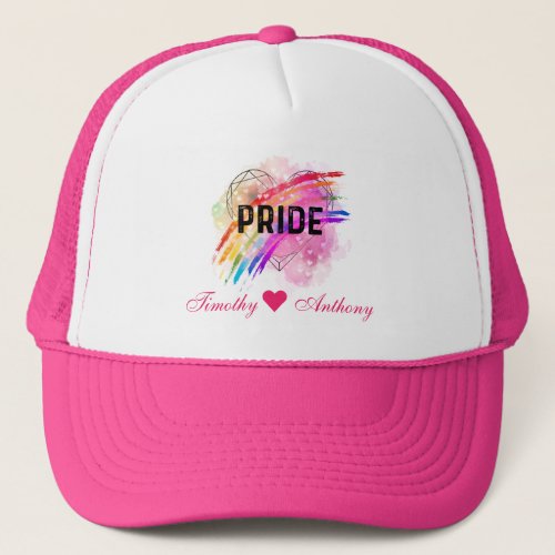 Personalized LGBTQ Pride Rainbow Color Heart Pink  Trucker Hat