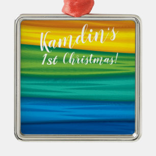 Personalized lgbtq rainbow flag lesbian gay bisexu metal ornament