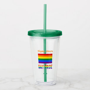 Personalized LGBTQ Rainbow Gay Pride Flag Acrylic Tumbler