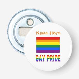 Personalized LGBTQ Rainbow Gay Pride Flag Round Bottle Opener