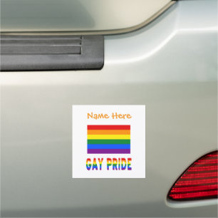 Personalized LGBTQ Rainbow Gay Pride Flag Square Car Magnet