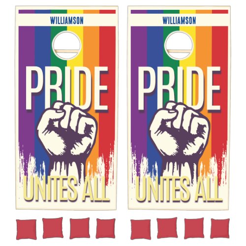 Personalized LGBTQ Rainbow Pride Unites All Fist  Cornhole Set