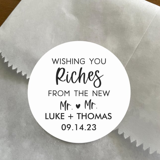 Personalized LGBTQ Wedding Lottery Ticket Favor Classic Round Sticker (Creator Uploaded)