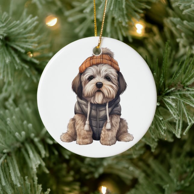 Personalized Lhasa Apso Dog Ceramic Ornament (Tree)