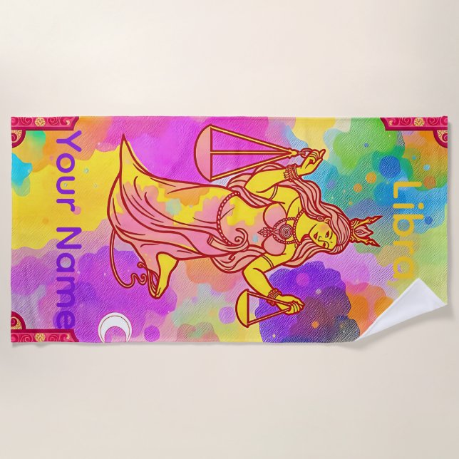 Personalized Libra Astrology Sign  Beach Towel (Front)