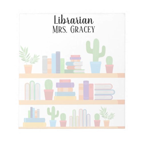 Personalized Librarian Back to school book cactus Notepad