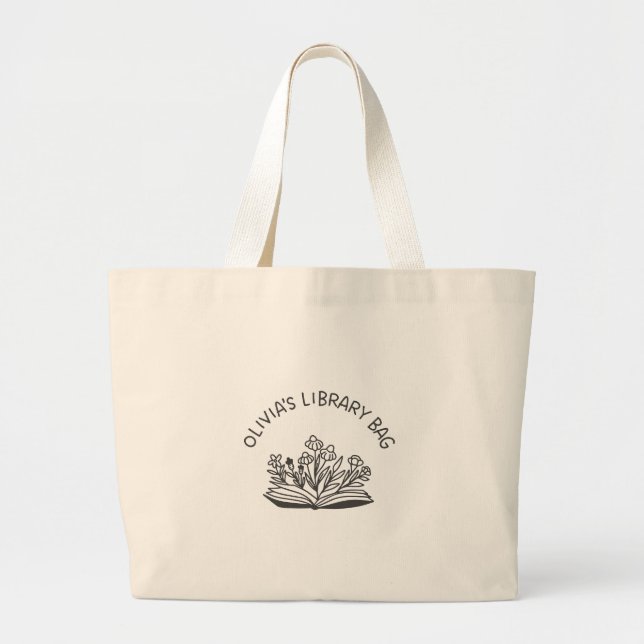 Personalized Library Bag Tote - Book Lover Floral  (Front)