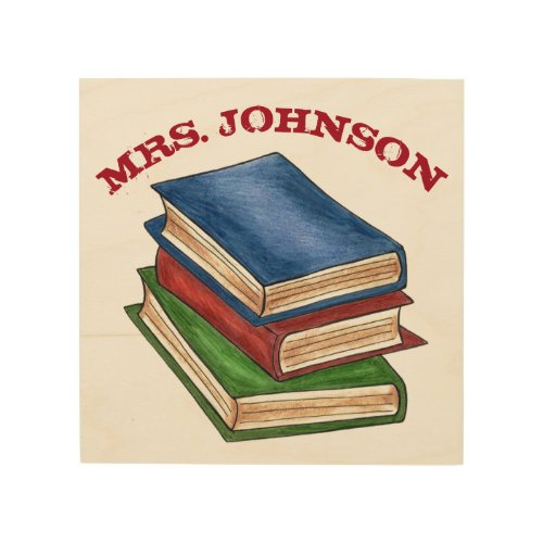Personalized Library Book Stack Teacher School Wood Wall Decor