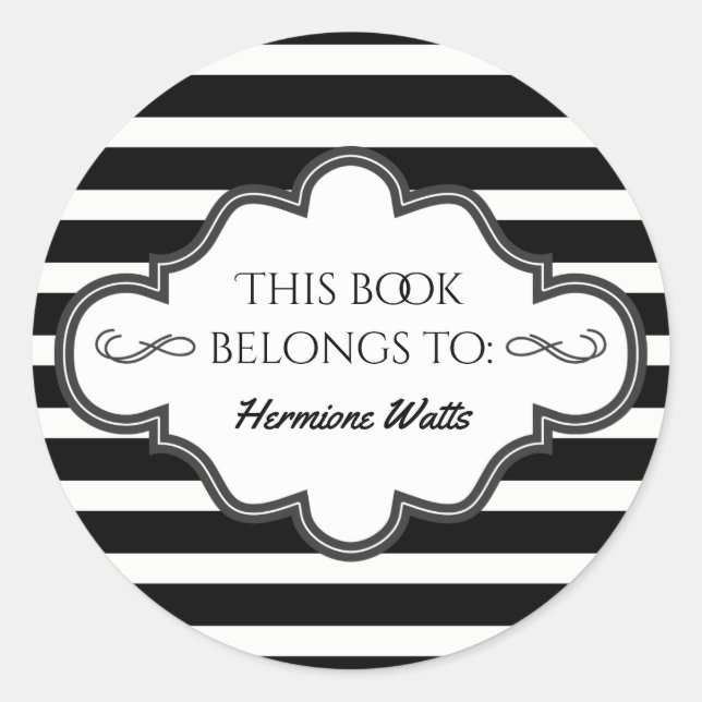 Personalized Library Bookplate Black Stripes (Front)