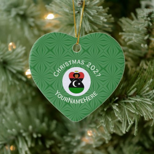 Personalized Libyan Angel Christmas Flag Ceramic Ornament