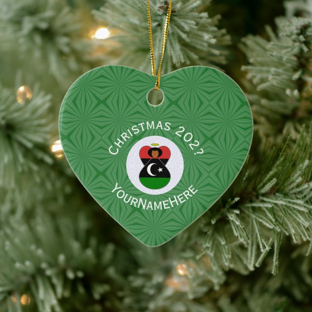 Personalized Libyan Angel Christmas Flag Ceramic Ornament (Tree)