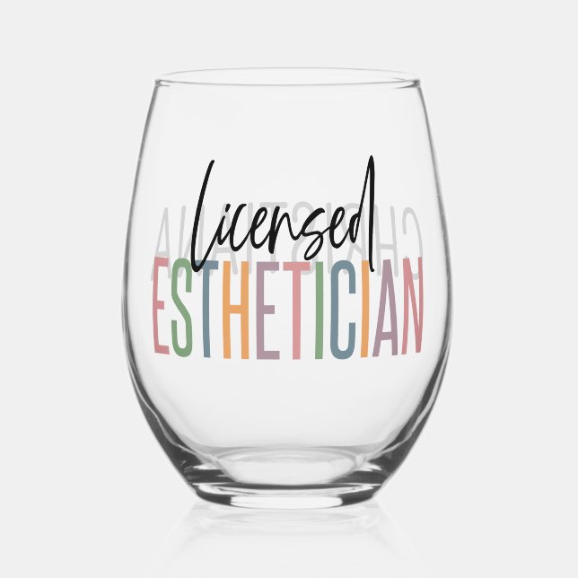 Personalized Licensed Esthetician Cosmetologist Stemless Wine Glass (Front)