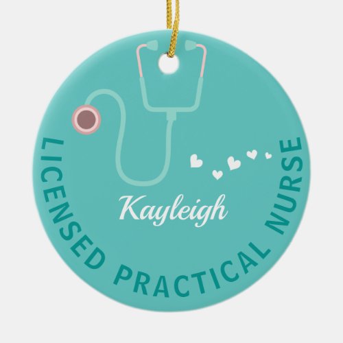 Personalized  licensed practical nurse stethoscope ceramic ornament